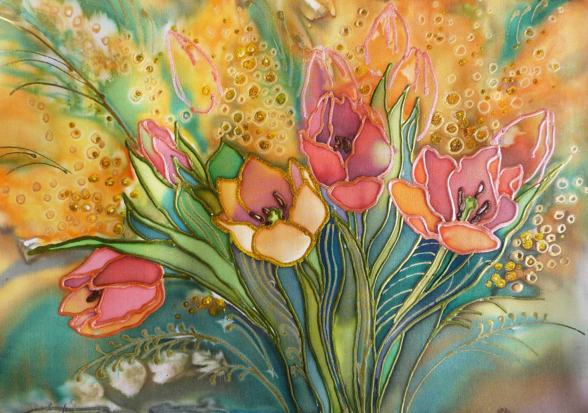 Маслом по шелку картина